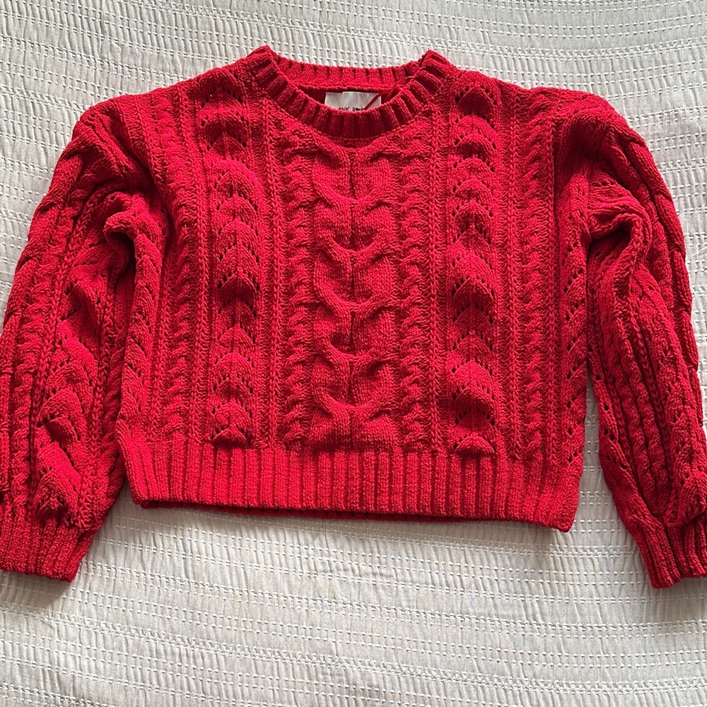 Pink Rose Vibrant Red Cable Knit Sweater